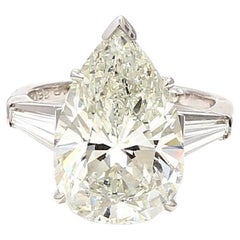 9.82 Carat Pear Shape and Tapered Baguette Diamond Platinum Engagement Ring