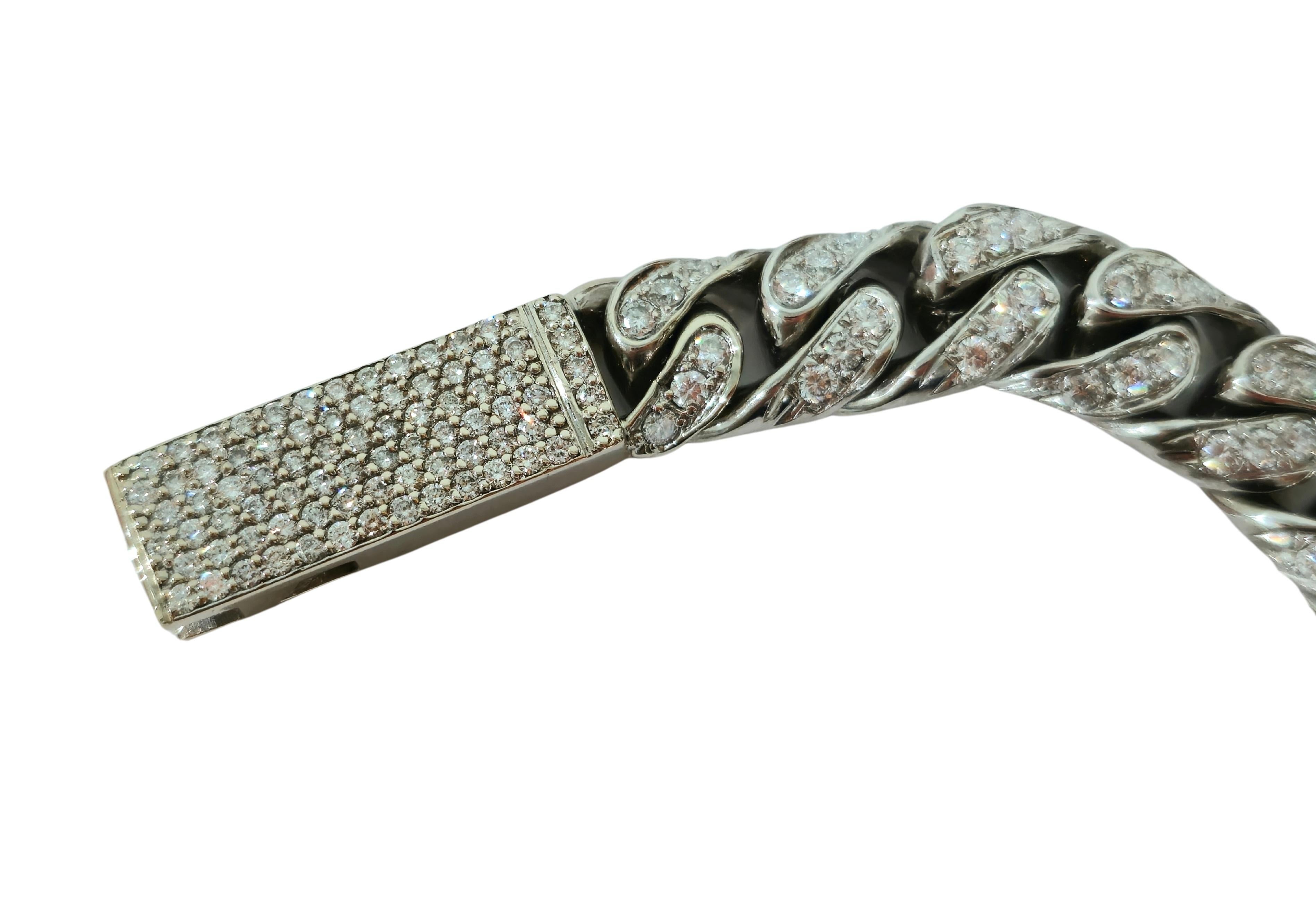 Taille brillant Bracelet unisexe à maillons cubains en or blanc 18 carats et diamants 9,82 carats en vente