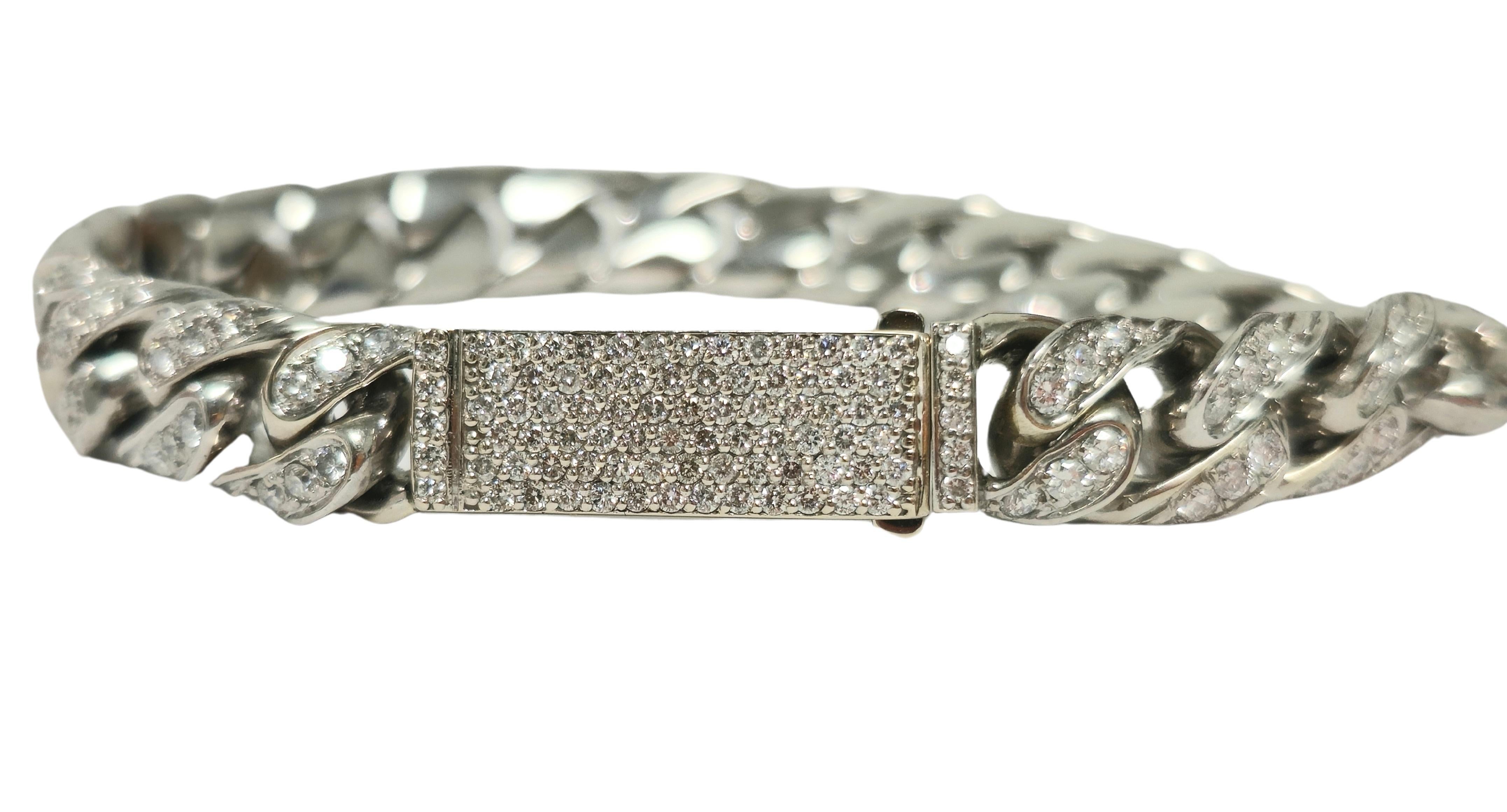 Bracelet unisexe à maillons cubains en or blanc 18 carats et diamants 9,82 carats Excellent état - En vente à Miami, FL