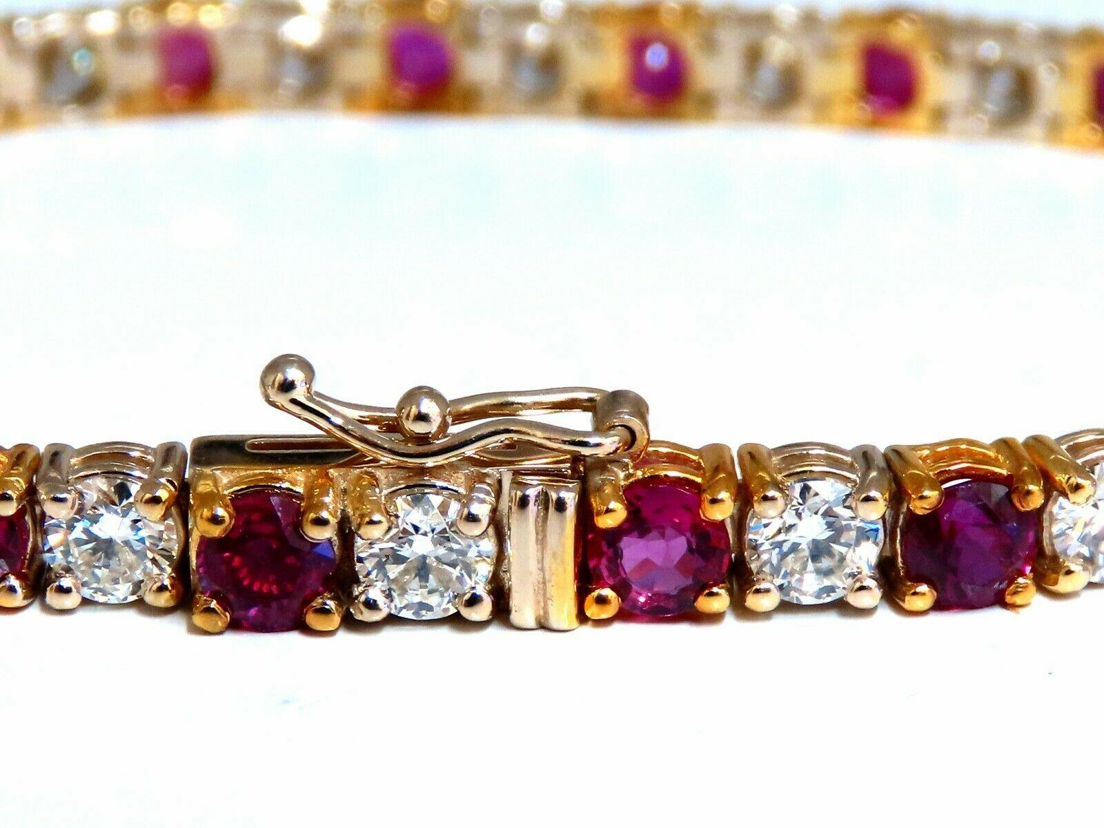 9.82ct Natural Ruby Diamonds Alternating Tennis Bracelet 14kt For Sale 3