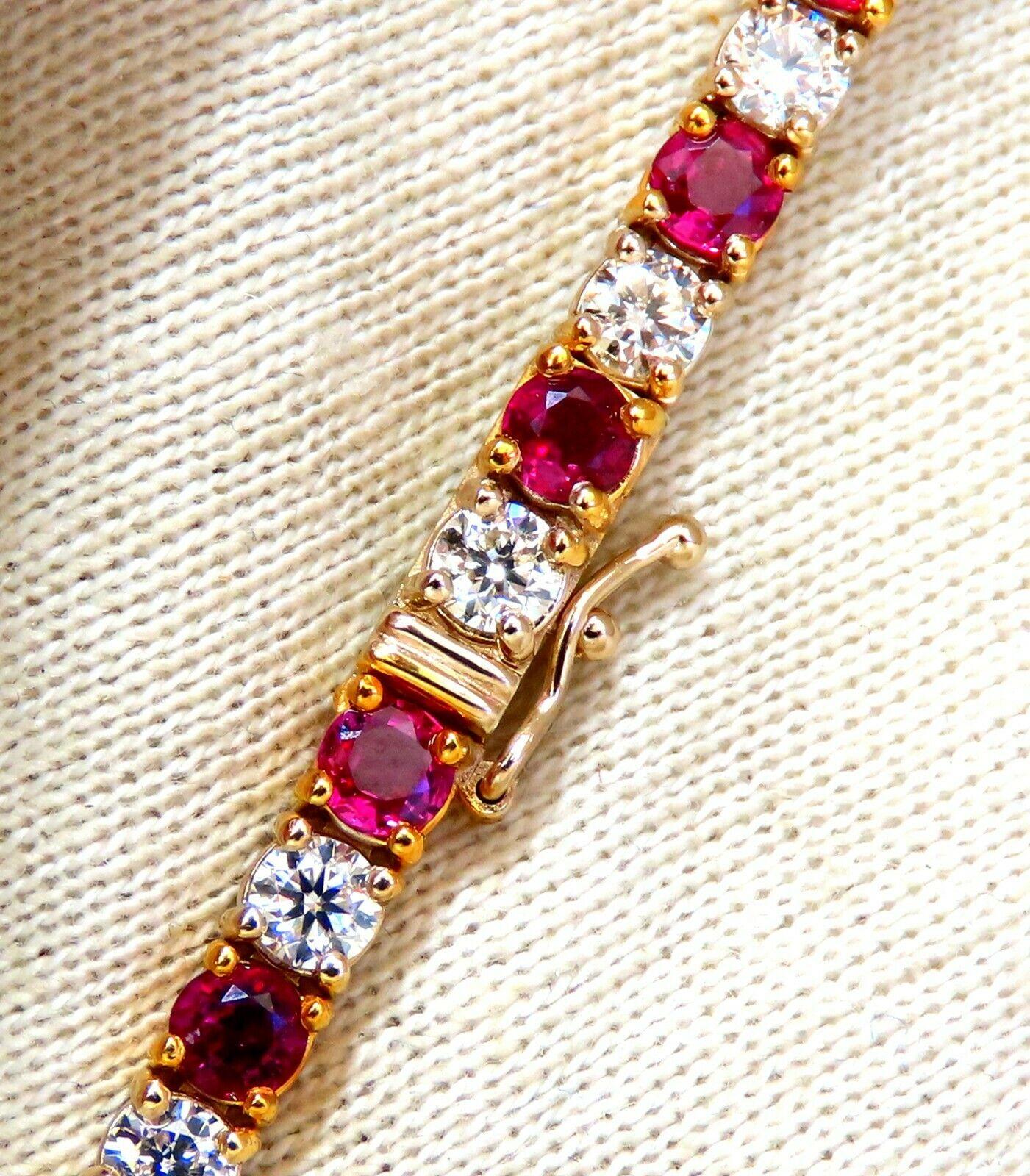 Women's or Men's 9.82ct Natural Ruby Diamonds Alternating Tennis Bracelet 14kt For Sale