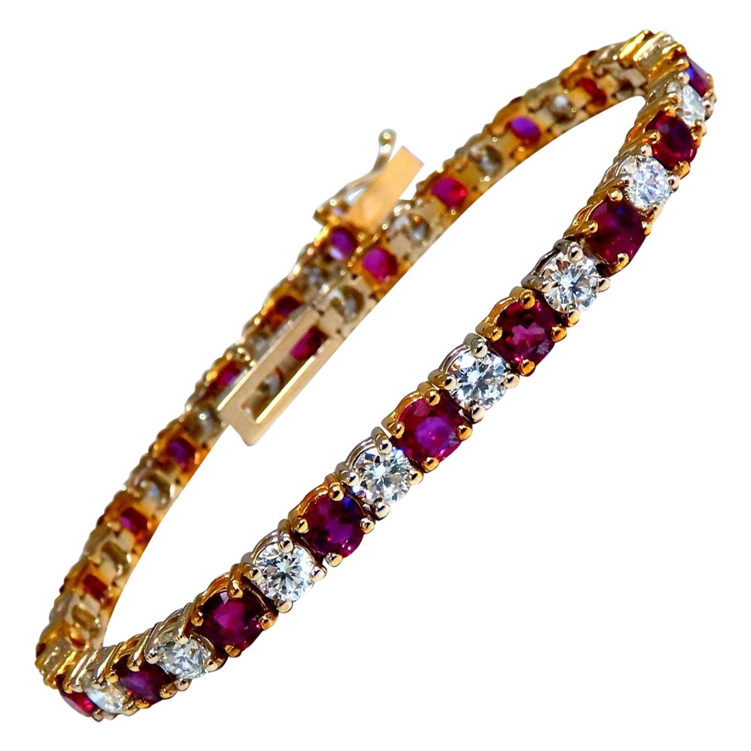 Bracelet tennis en or 14 carats avec rubis naturel et diamants de 9,82 carats alternés