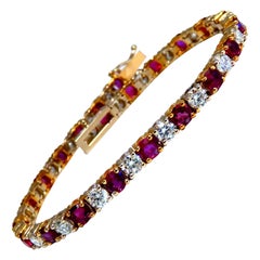 Bracelet tennis en or 14 carats avec rubis naturel et diamants de 9,82 carats alternés