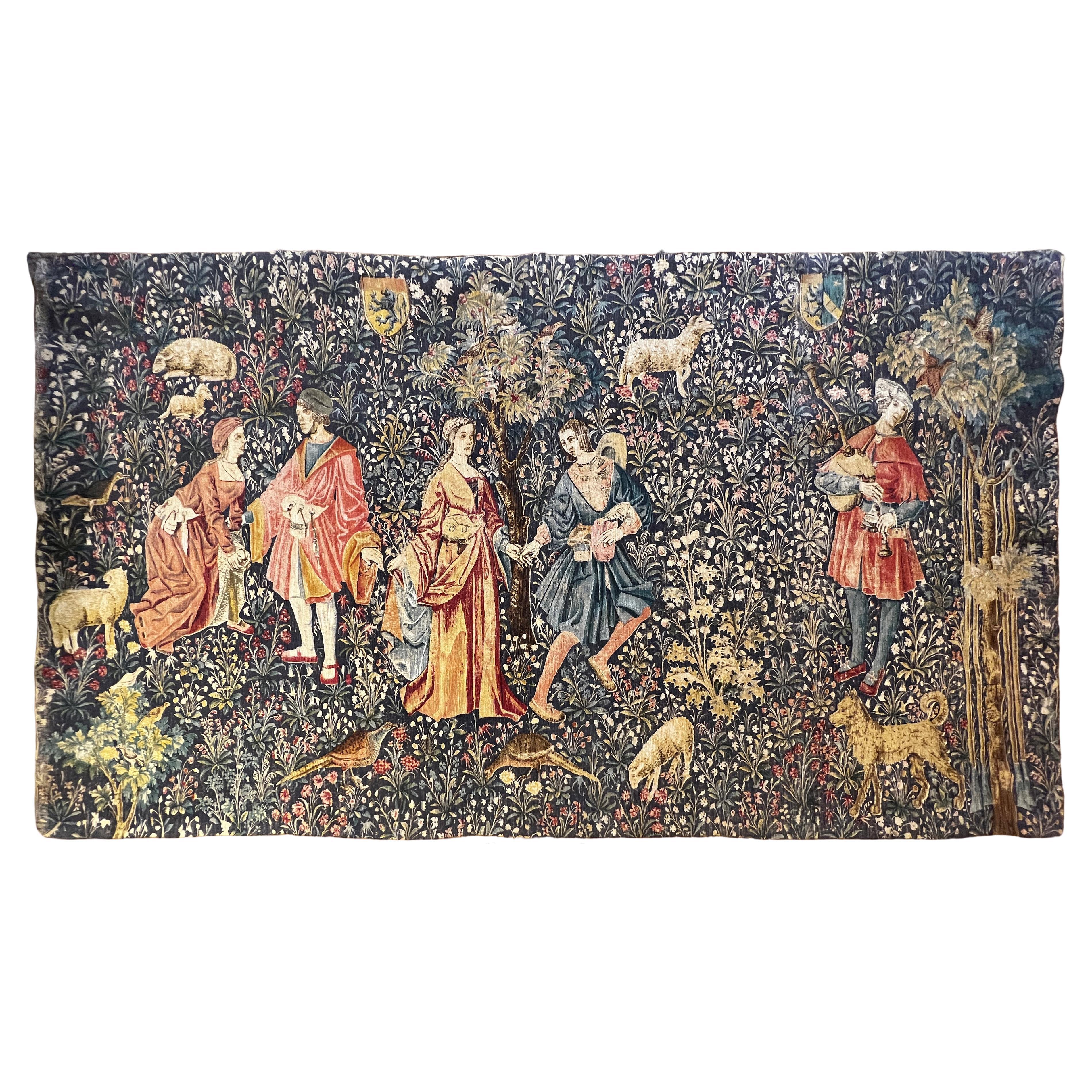 983 - Beautiful Jaquar Tapestry Vintage Aubusson Style Medieval Design For Sale