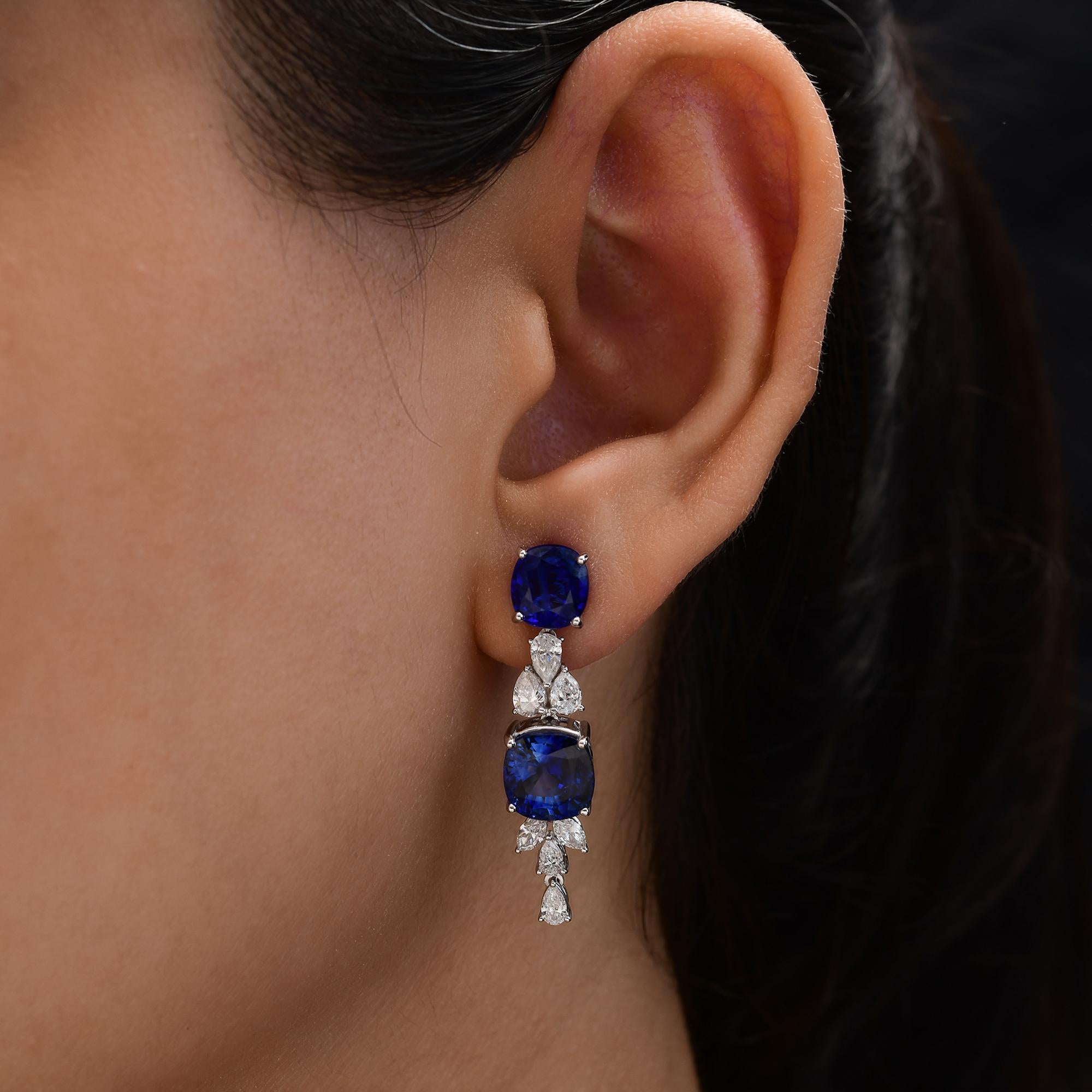 Pendientes Colgantes Zafiro Azul 9,83 Quilates Diamante 1,40 Quilates Oro Blanco 18 Kilates en venta 2