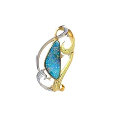 9.83 Carat Boulder Opal Diamond Platinum-18K Yellow Gold Brooch-Pendant