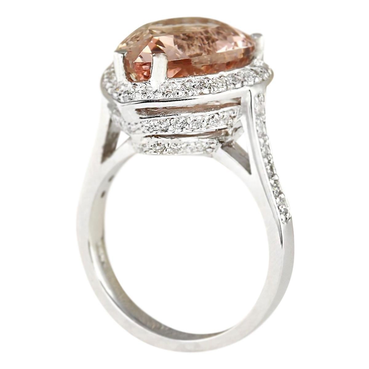 Pear Cut Natural Morganite Diamond Ring In 14 Karat White Gold  For Sale