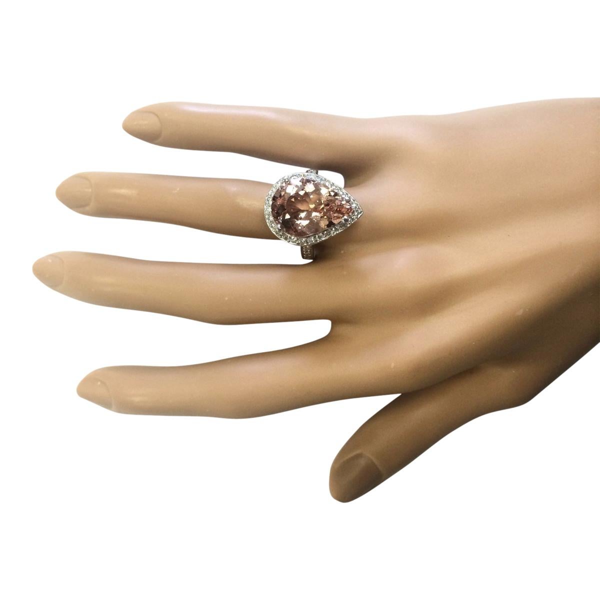 Natural Morganite Diamond Ring In 14 Karat White Gold  In New Condition For Sale In Manhattan Beach, CA