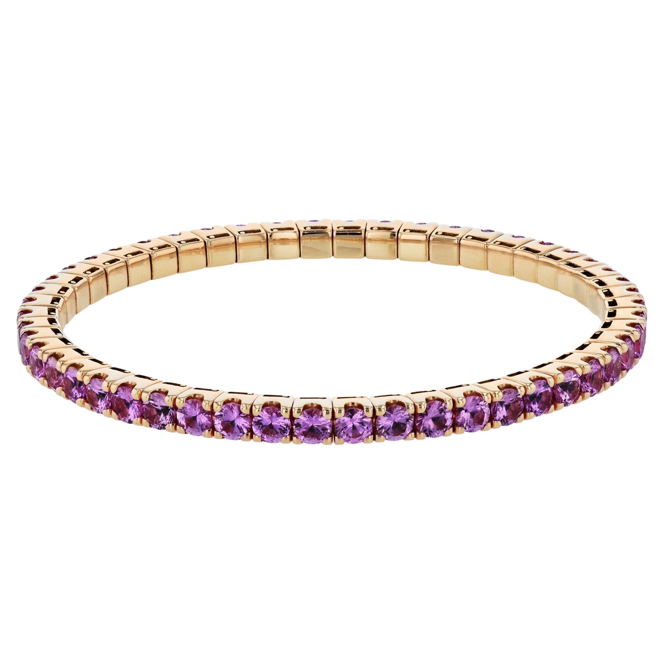 9.83 Carat Pink Sapphire Stretch Tennis Bracelet 18 Karat Rose Gold