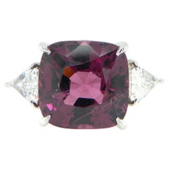 9.84 Carat GRS Certified Burma No Heat Pink-Purple Spinel and White Diamond Ring
