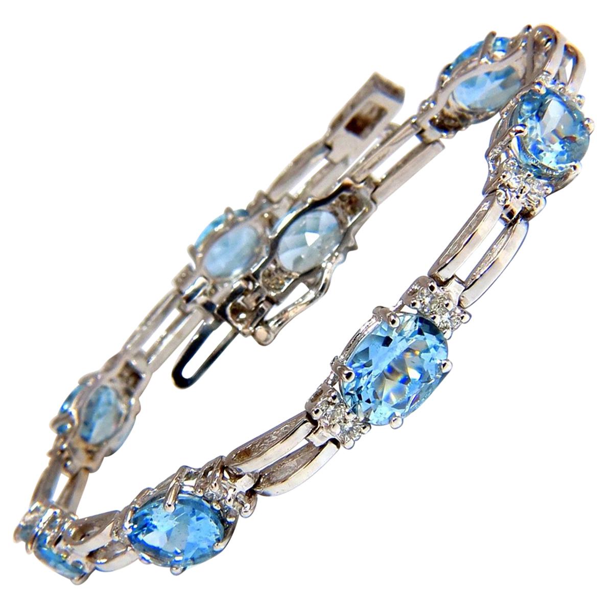 9.84ct natural aquamarine diamonds tennis bracelet 14kt vivid prime aqua blue For Sale