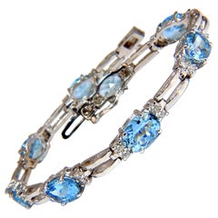 Bracelet tennis en aigue-marine naturelle de 9,84 carats et diamants, bleu aqua vif prime 14 carats