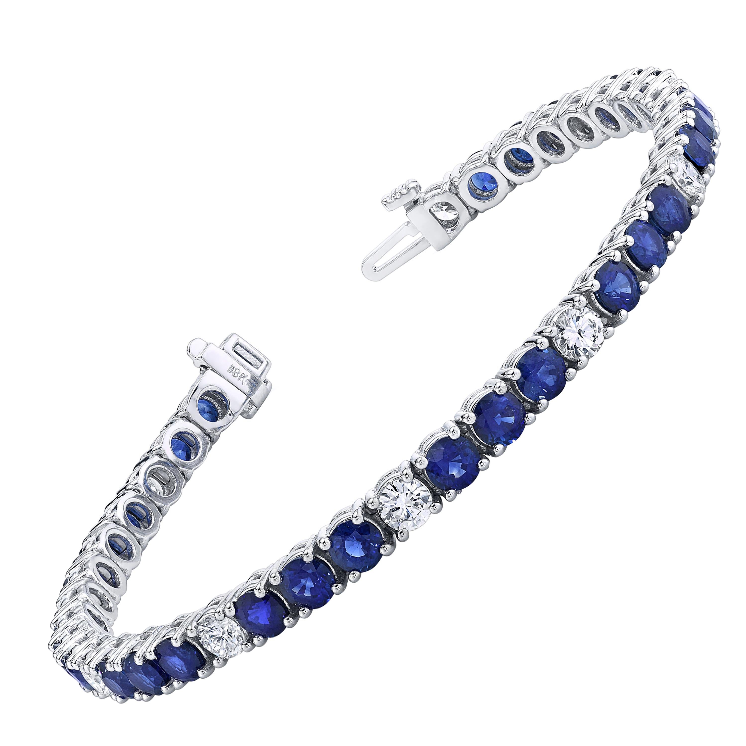 9.85 Carat Blue Sapphire and 2.17 Carat Diamond 18 Karat Tennis Bracelet