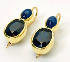 9.85 ct. t.w. Blue Sapphire, 18k Yellow Gold Bezel French Wire Drop Earrings