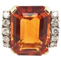 Vintage 9.85 Carat Citrine and Diamond Ring
