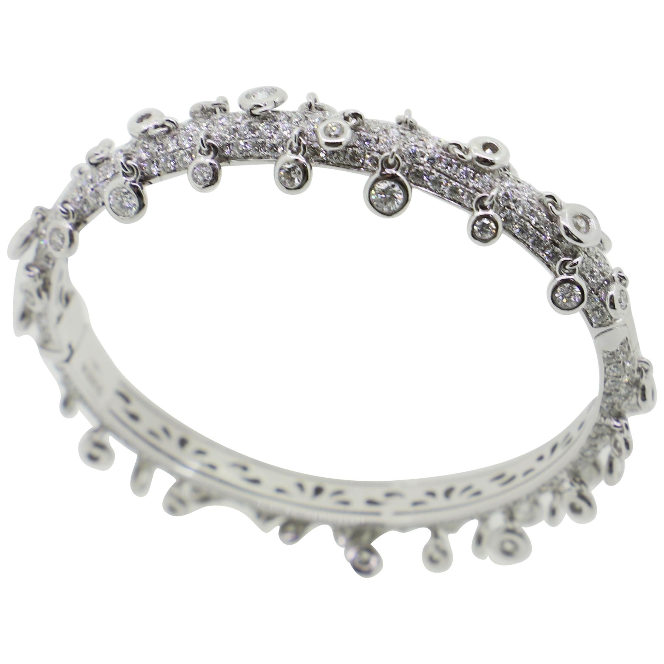 9.85 Carat Dangling White Diamonds Cuff Bracelets For Sale