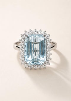 9,85-Karat-Statement-Ring mit natürlichem Aquamarin und 1,35 Karat Diamanten