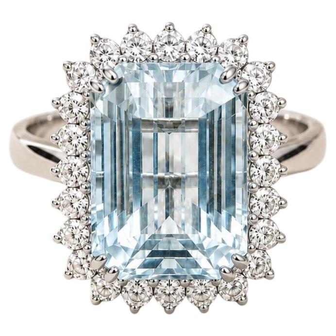 9.85 Carat Natural Aquamarine Statement Ring with 1.35 Carat Diamonds