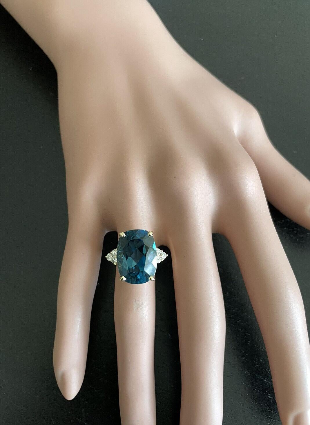 9,85 Karat natürlicher beeindruckender Londoner Blautopas und Diamant 14k Gelbgold Ring im Angebot 1