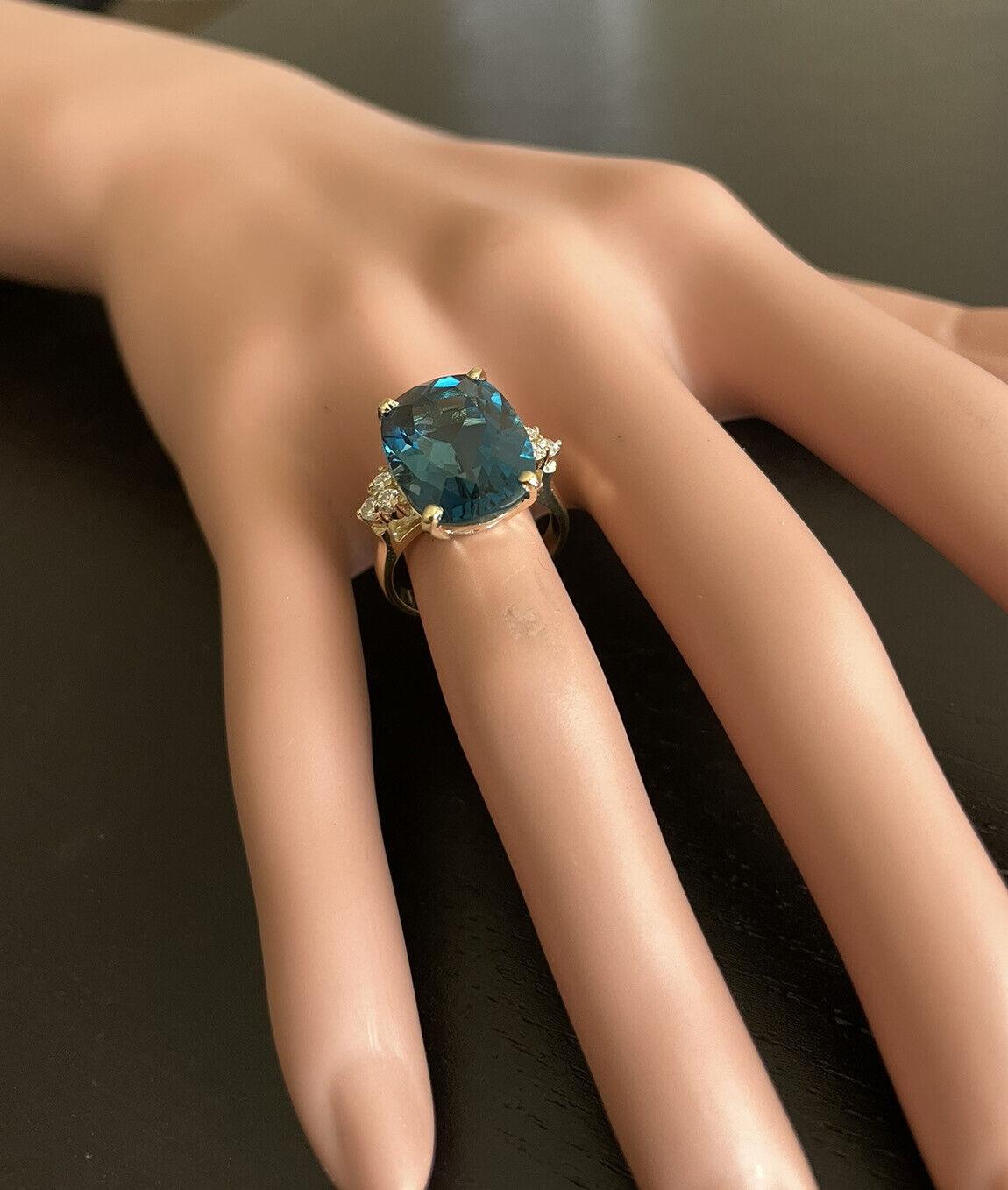 9,85 Karat natürlicher beeindruckender Londoner Blautopas und Diamant 14k Gelbgold Ring im Angebot 2
