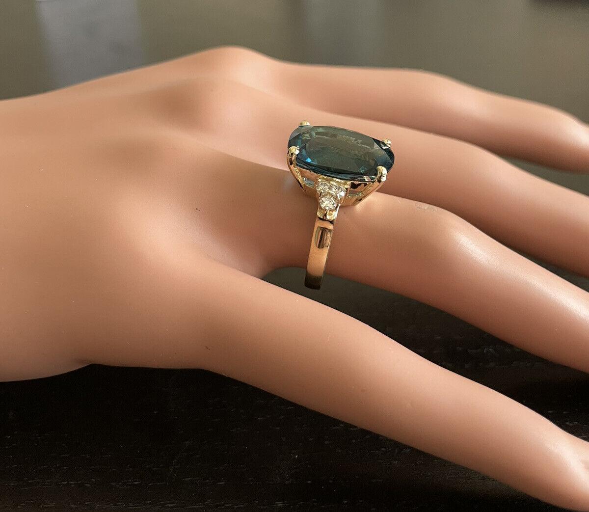 9,85 Karat natürlicher beeindruckender Londoner Blautopas und Diamant 14k Gelbgold Ring im Angebot 3