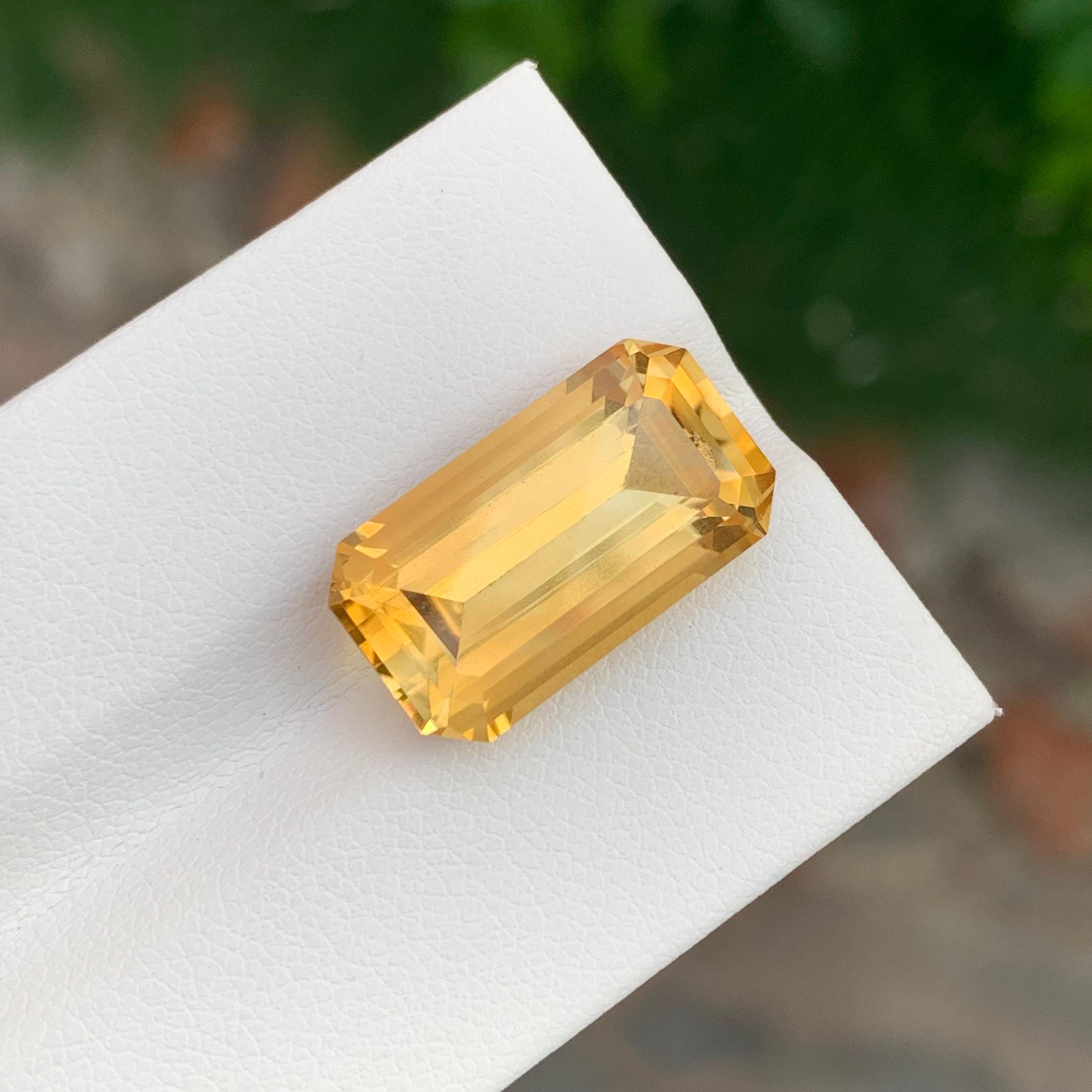 Arts and Crafts 9.85 Carat Natural Loose Yellow Citrine Emerald Shape Gem For Necklace For Sale