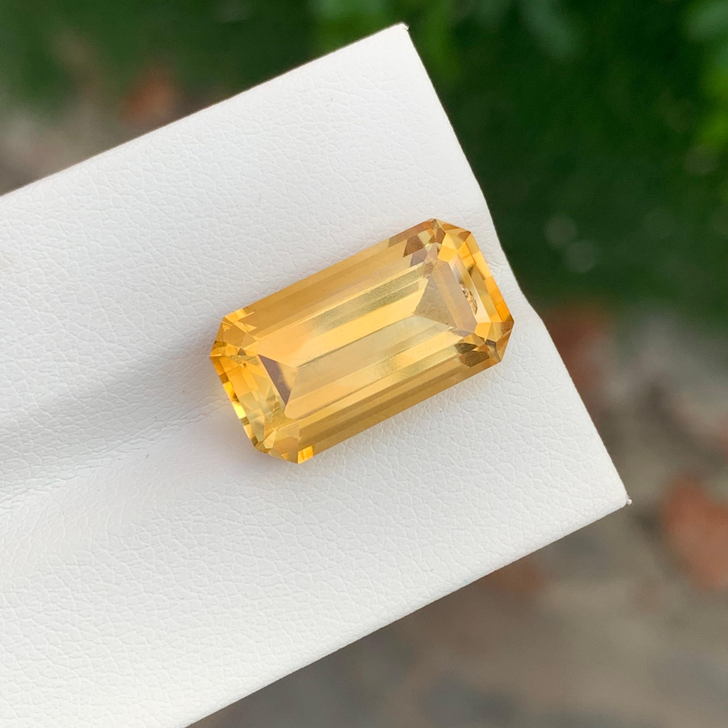 Women's or Men's 9.85 Carat Natural Loose Yellow Citrine Emerald Shape Gem For Necklace For Sale