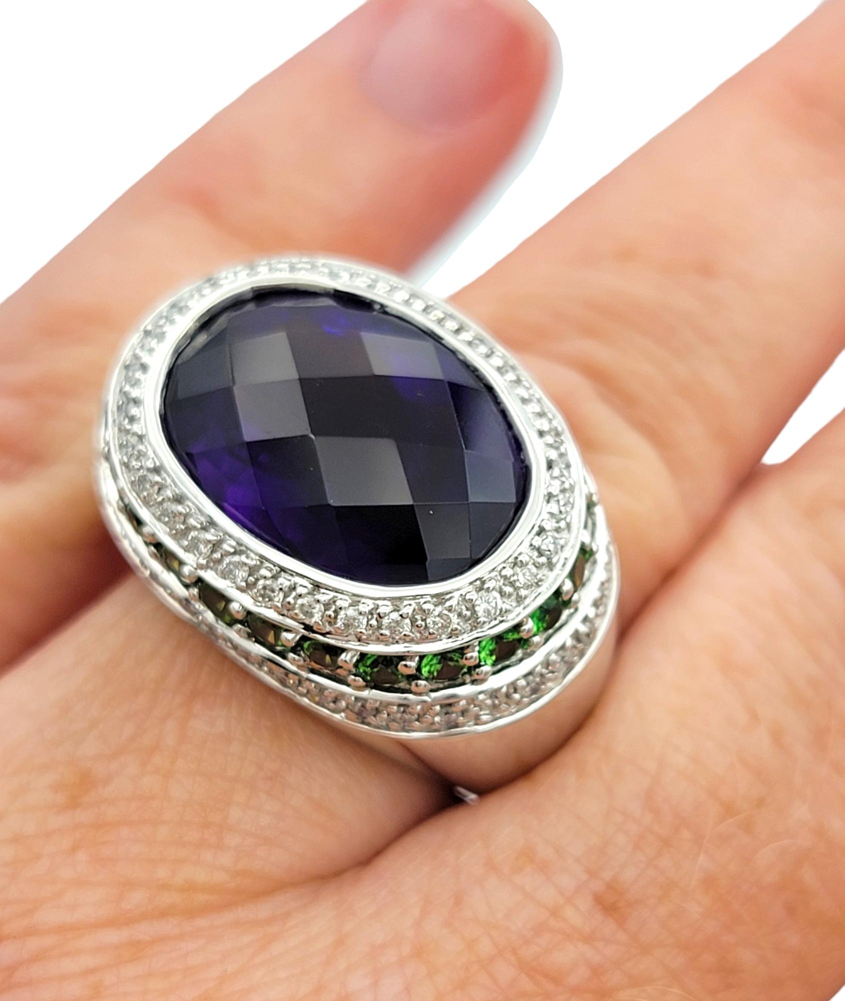 9.85 Carat Oval Amethyst with Tsavorite & Diamond Cocktail Ring in 14 Karat Gold For Sale 5