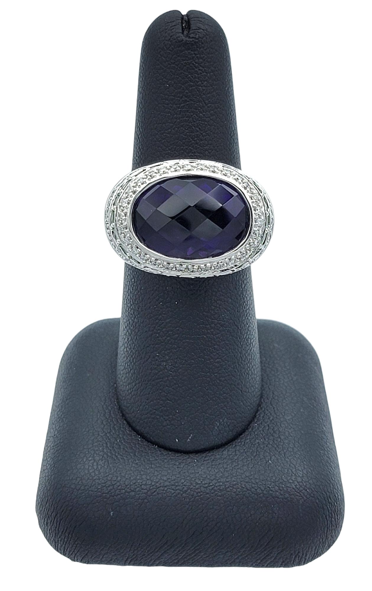 9.85 Carat Oval Amethyst with Tsavorite & Diamond Cocktail Ring in 14 Karat Gold For Sale 6