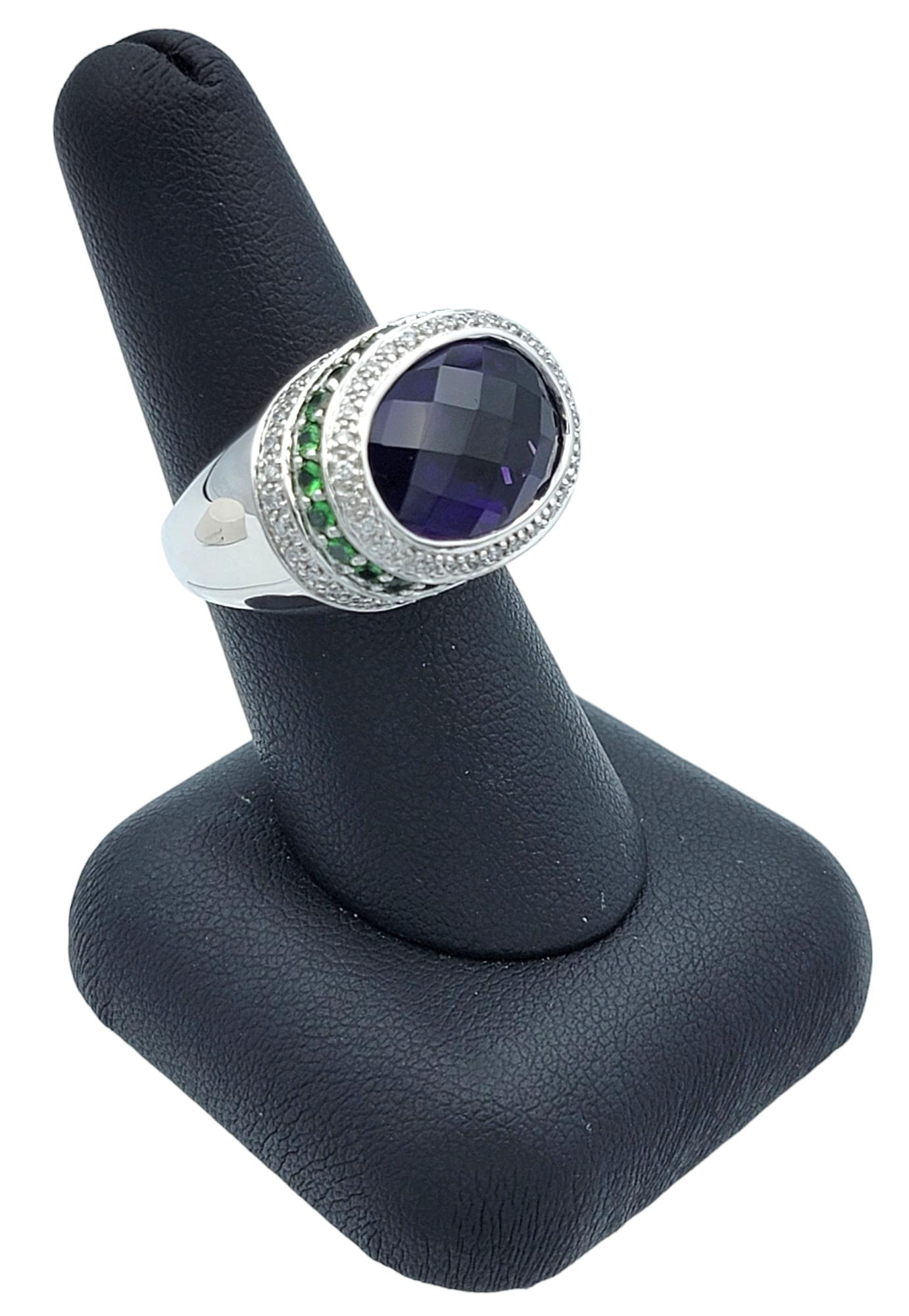 9.85 Carat Oval Amethyst with Tsavorite & Diamond Cocktail Ring in 14 Karat Gold For Sale 7