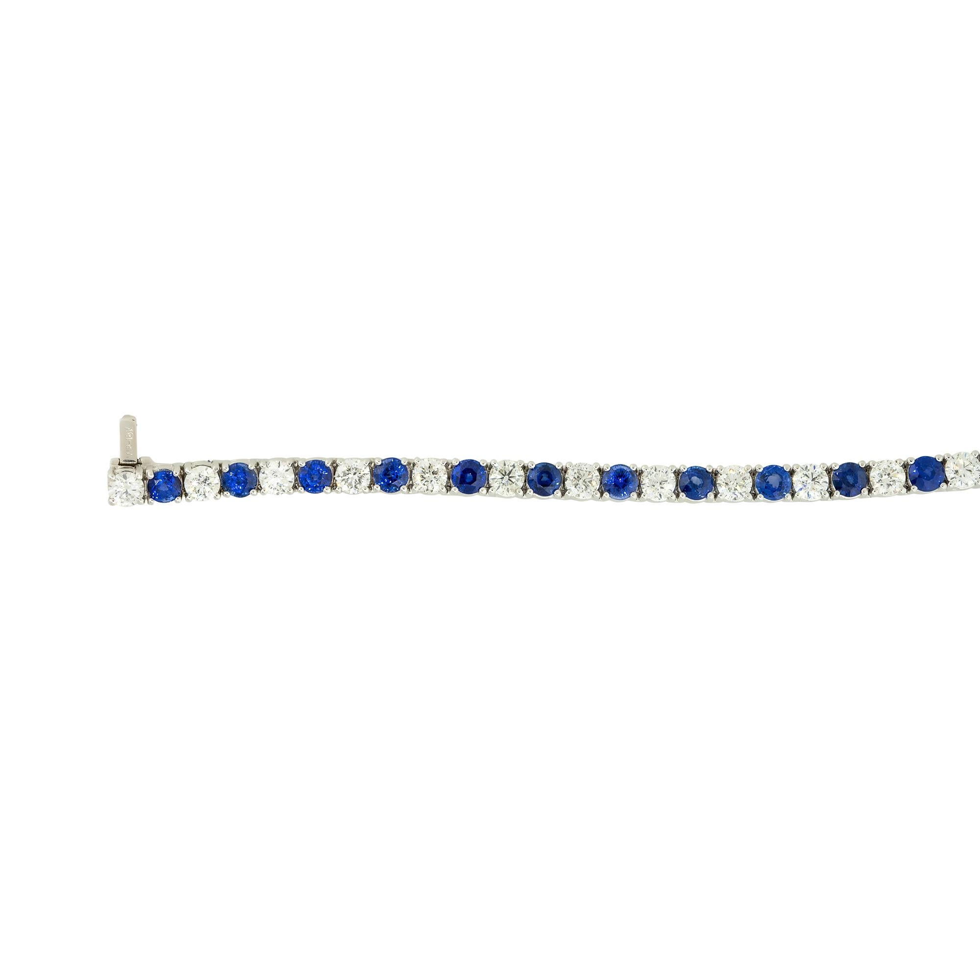 Round Cut 9.85 Carat Sapphire and Diamond Tennis Bracelet 18 Karat in Stock For Sale
