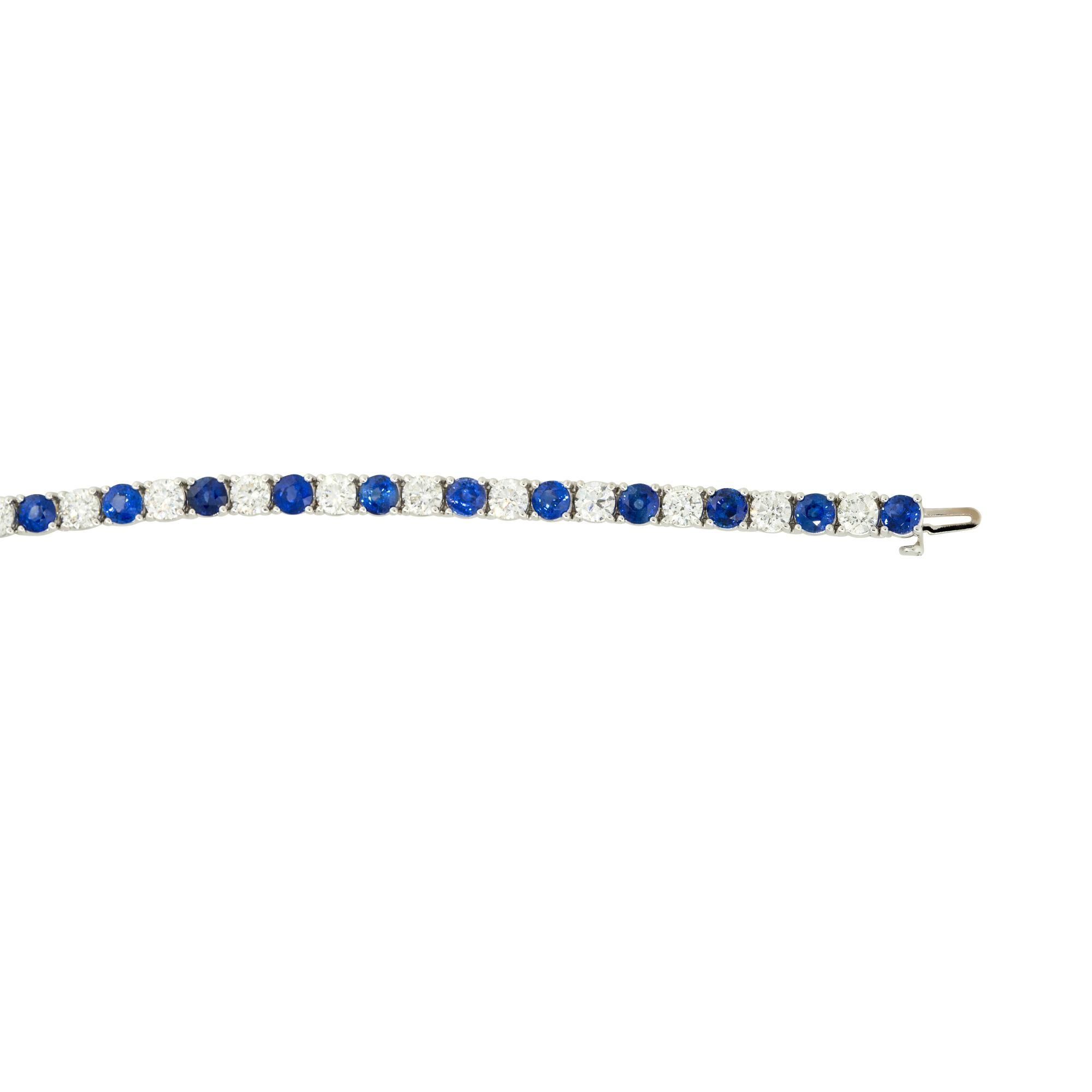 9.85 Carat Sapphire and Diamond Tennis Bracelet 18 Karat in Stock In Excellent Condition For Sale In Boca Raton, FL