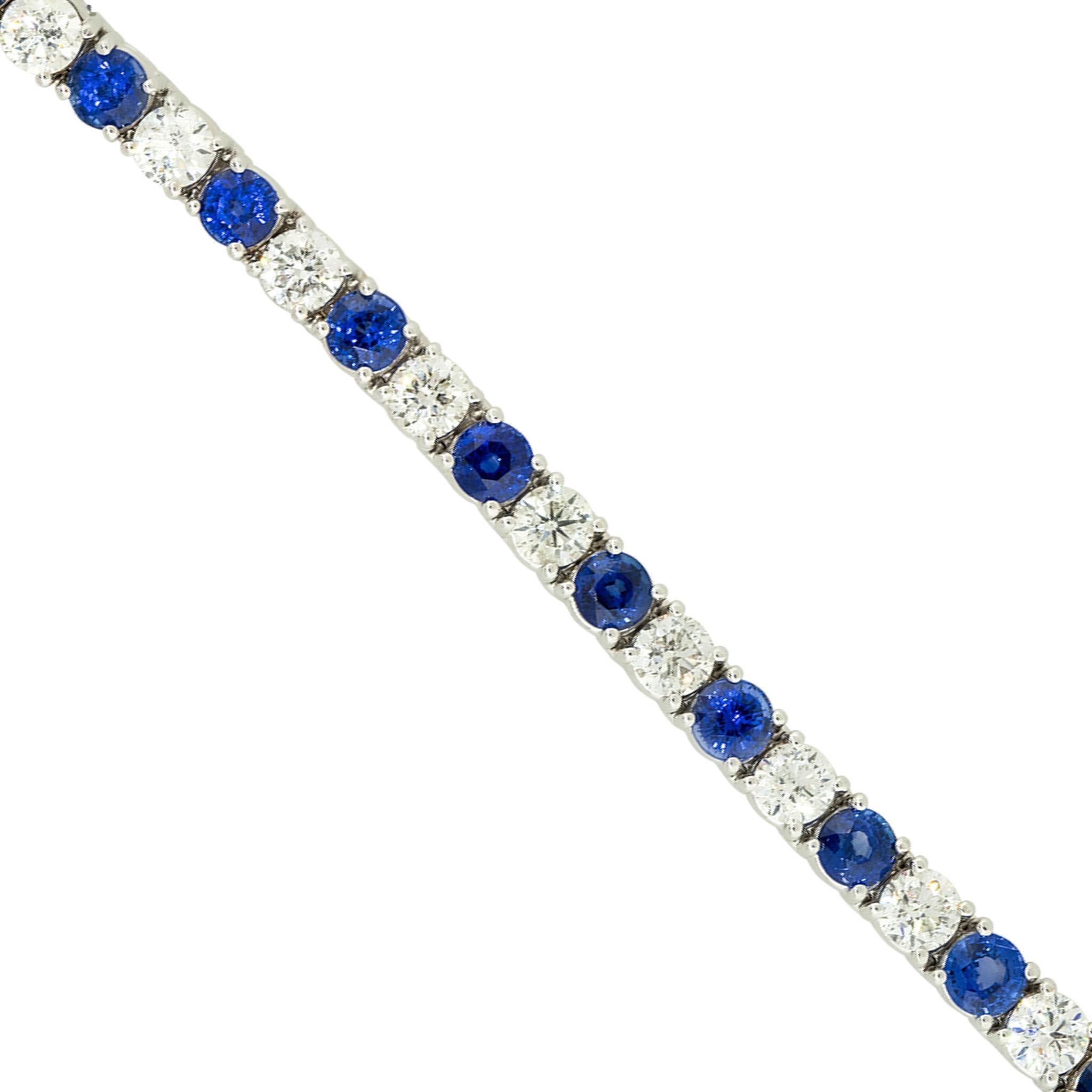 Women's 9.85 Carat Sapphire and Diamond Tennis Bracelet 18 Karat in Stock For Sale