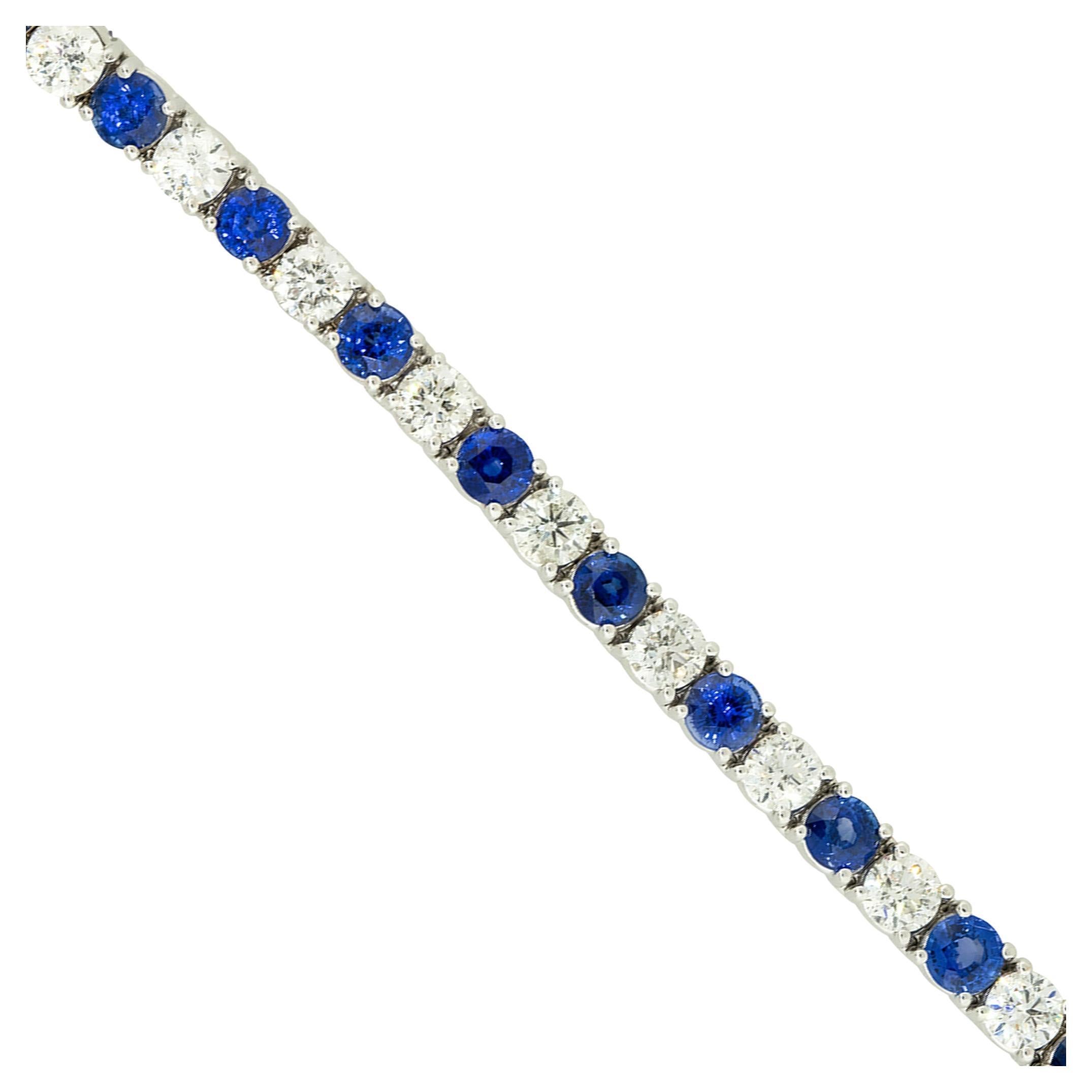9.85 Carat Sapphire and Diamond Tennis Bracelet 18 Karat in Stock For Sale