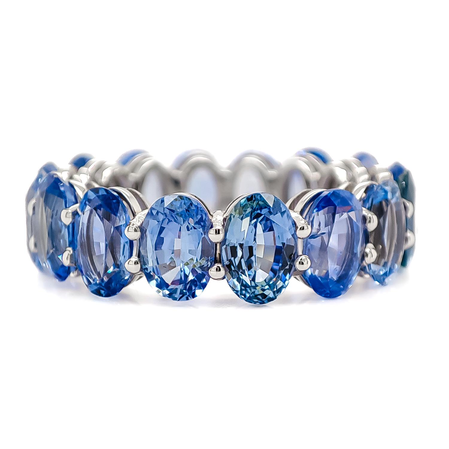 Oval Cut NO RESERVE - 9.85 Carat Natural Sapphire Eternity Ring 14K White Gold