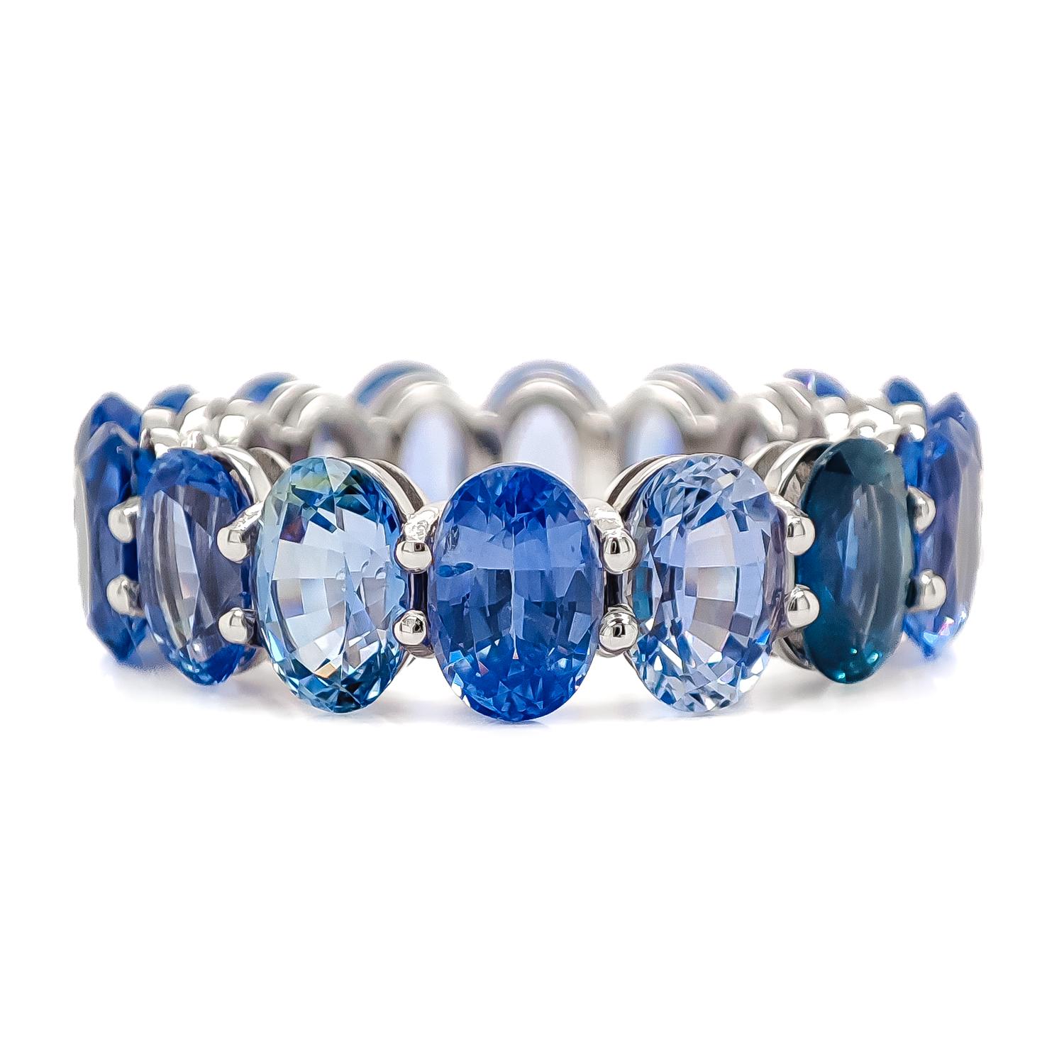NO RESERVE - 9.85 Carat Natural Sapphire Eternity Ring 14K White Gold In New Condition In Ramat Gan, IL
