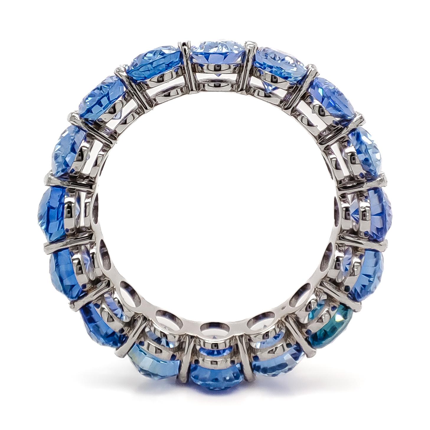 Women's NO RESERVE - 9.85 Carat Natural Sapphire Eternity Ring 14K White Gold