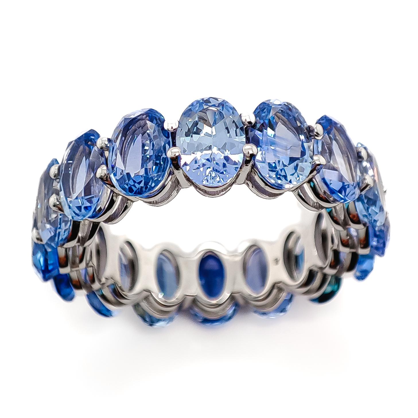 NO RESERVE - 9.85 Carat Natural Sapphire Eternity Ring 14K White Gold 1