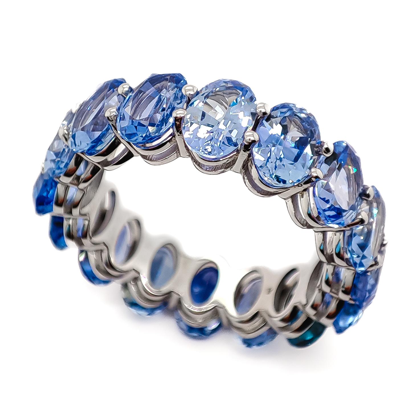 NO RESERVE - 9.85 Carat Natural Sapphire Eternity Ring 14K White Gold 2