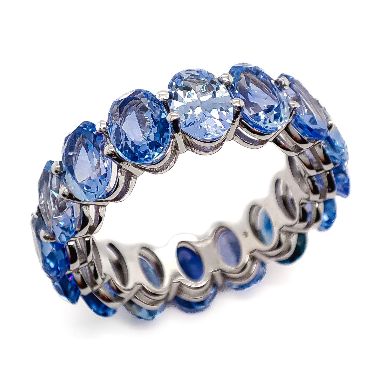 NO RESERVE - 9.85 Carat Natural Sapphire Eternity Ring 14K White Gold 3