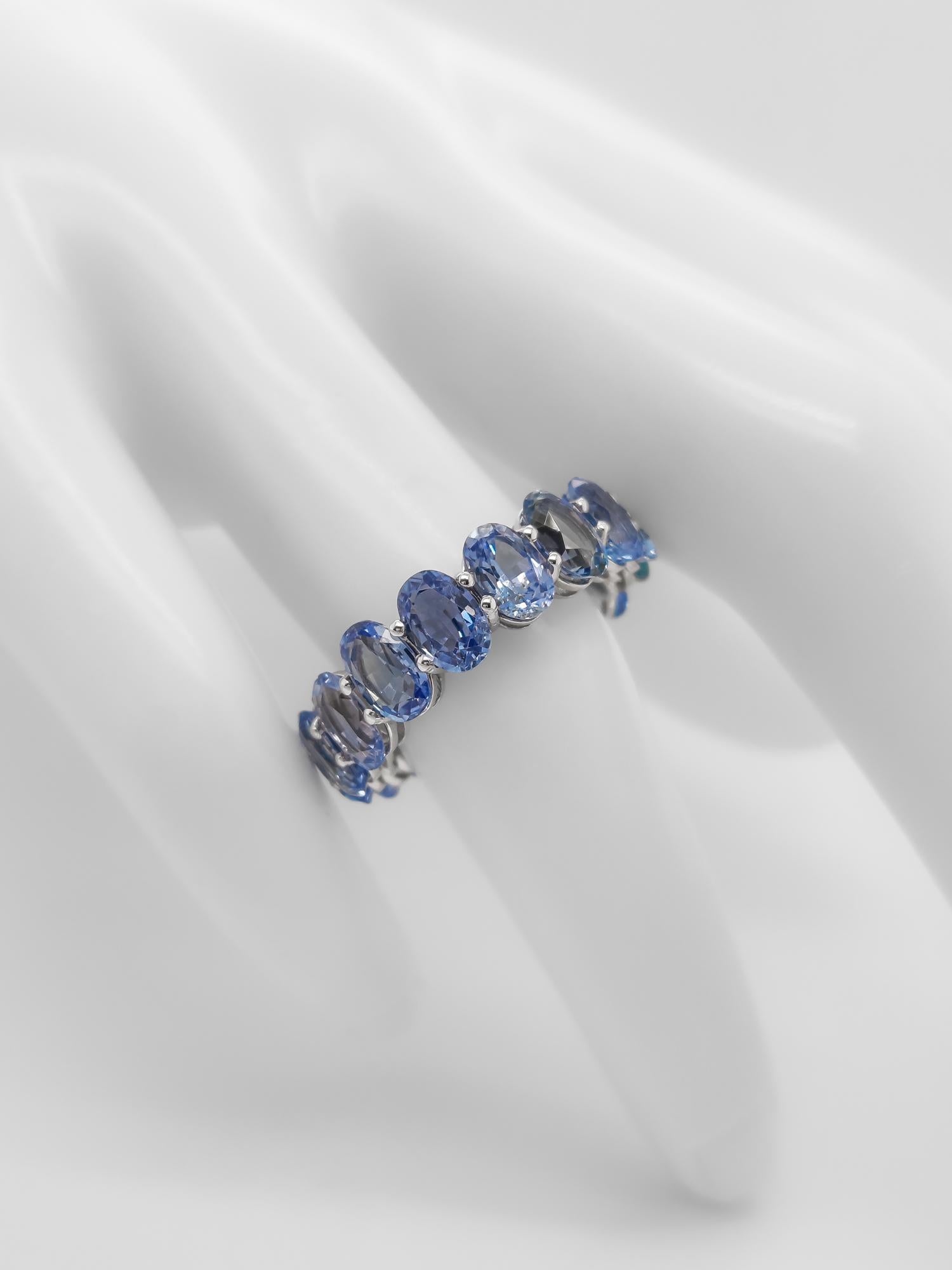 NO RESERVE - 9.85 Carat Natural Sapphire Eternity Ring 14K White Gold 4
