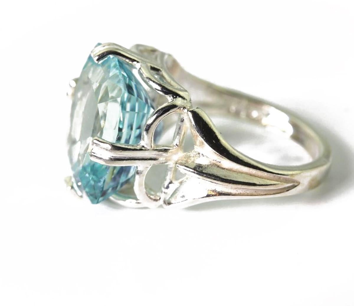 9.85 Carat Spectacular Glittering Blue Aquamarine Sterling Silver Party Ring In New Condition In Raleigh, NC