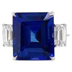 9.85 Carat T.W. Natural Mined Tanzanite Diamond 3 Stone GIA Ring 18KT White Gold