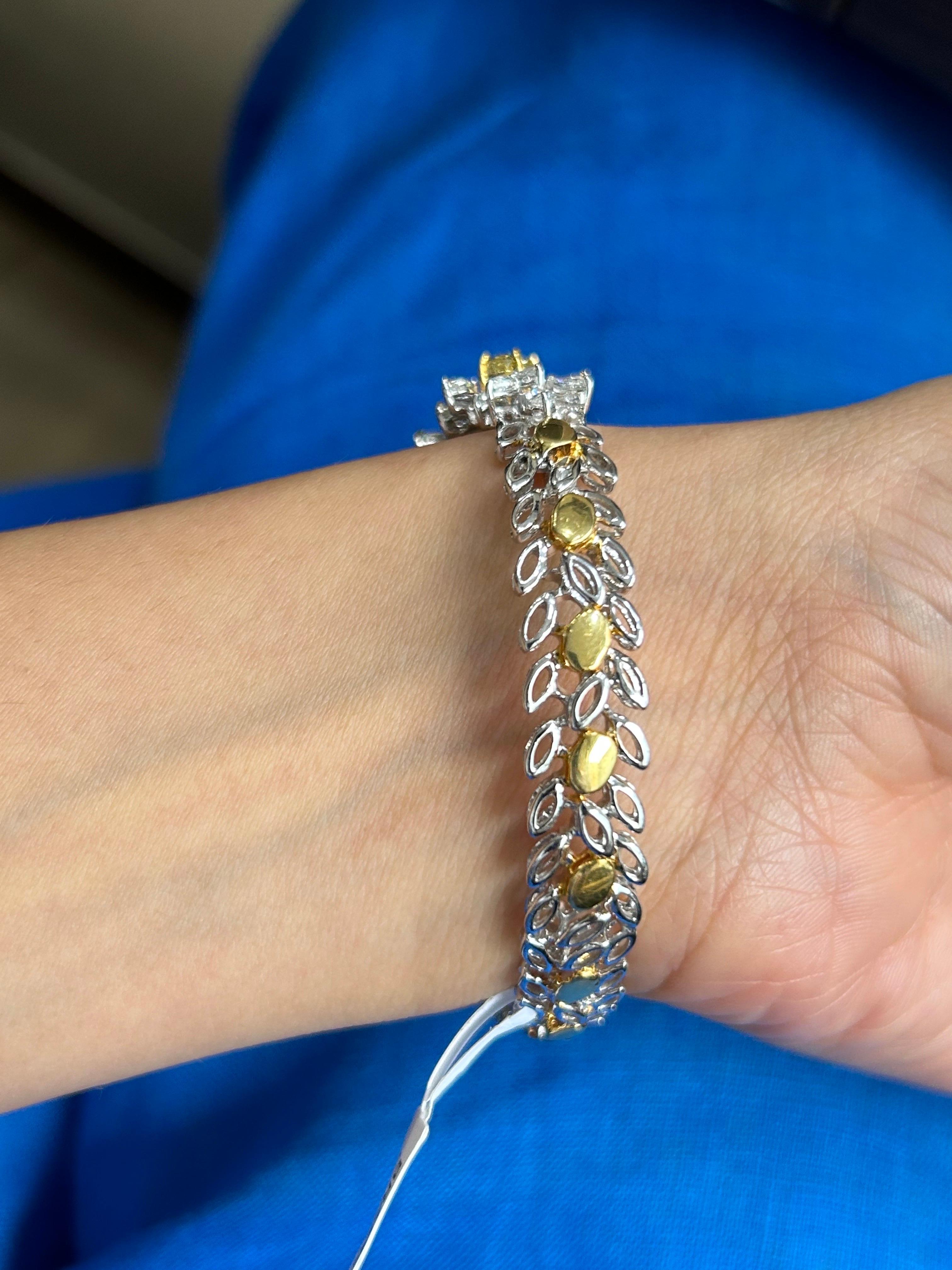 Modern 9.85 Carat Yellow Diamond and White Diamond Bangle in 18K White and Yellow Gold
