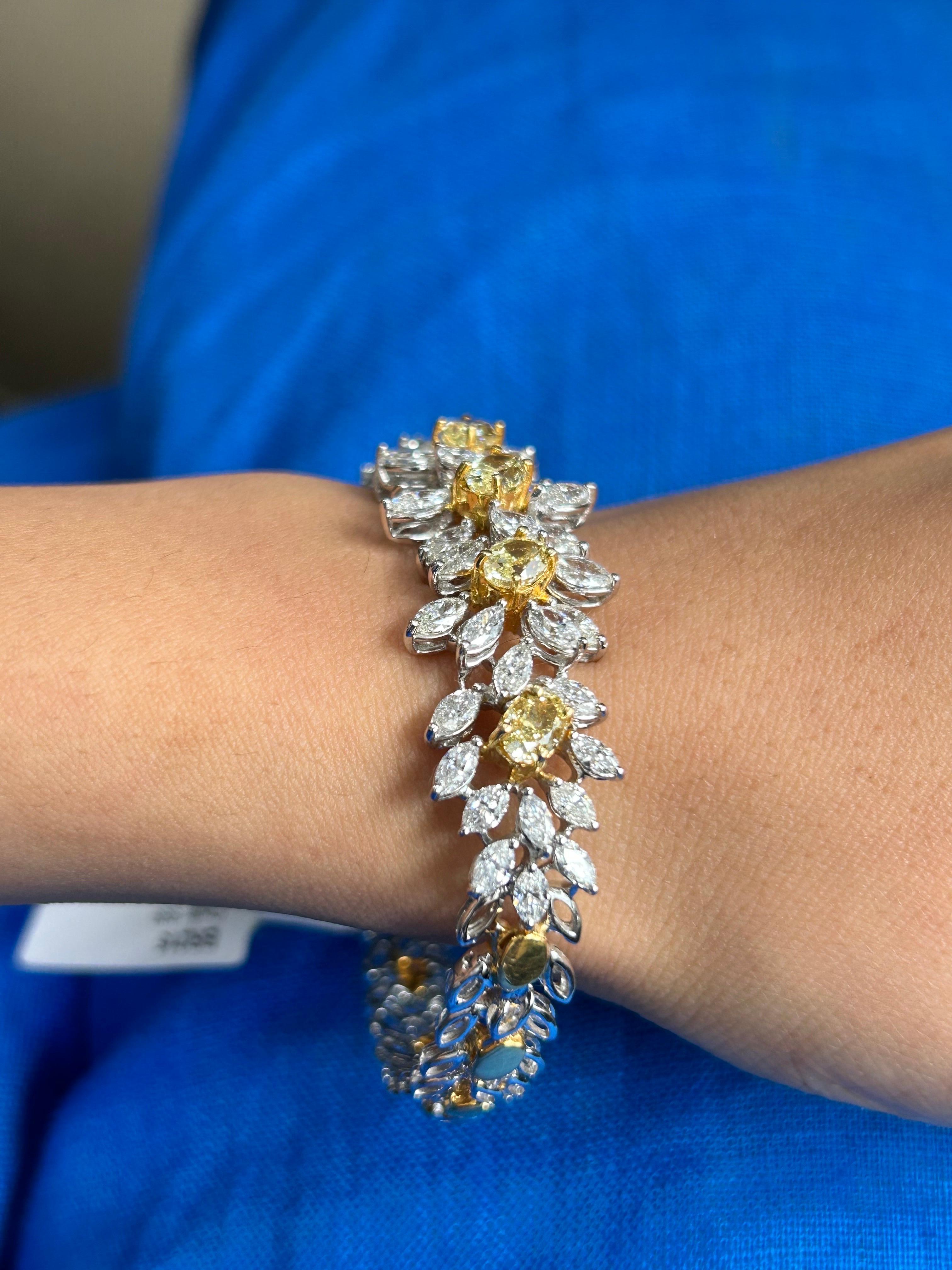 Women's 9.85 Carat Yellow Diamond and White Diamond Bangle in 18K White and Yellow Gold