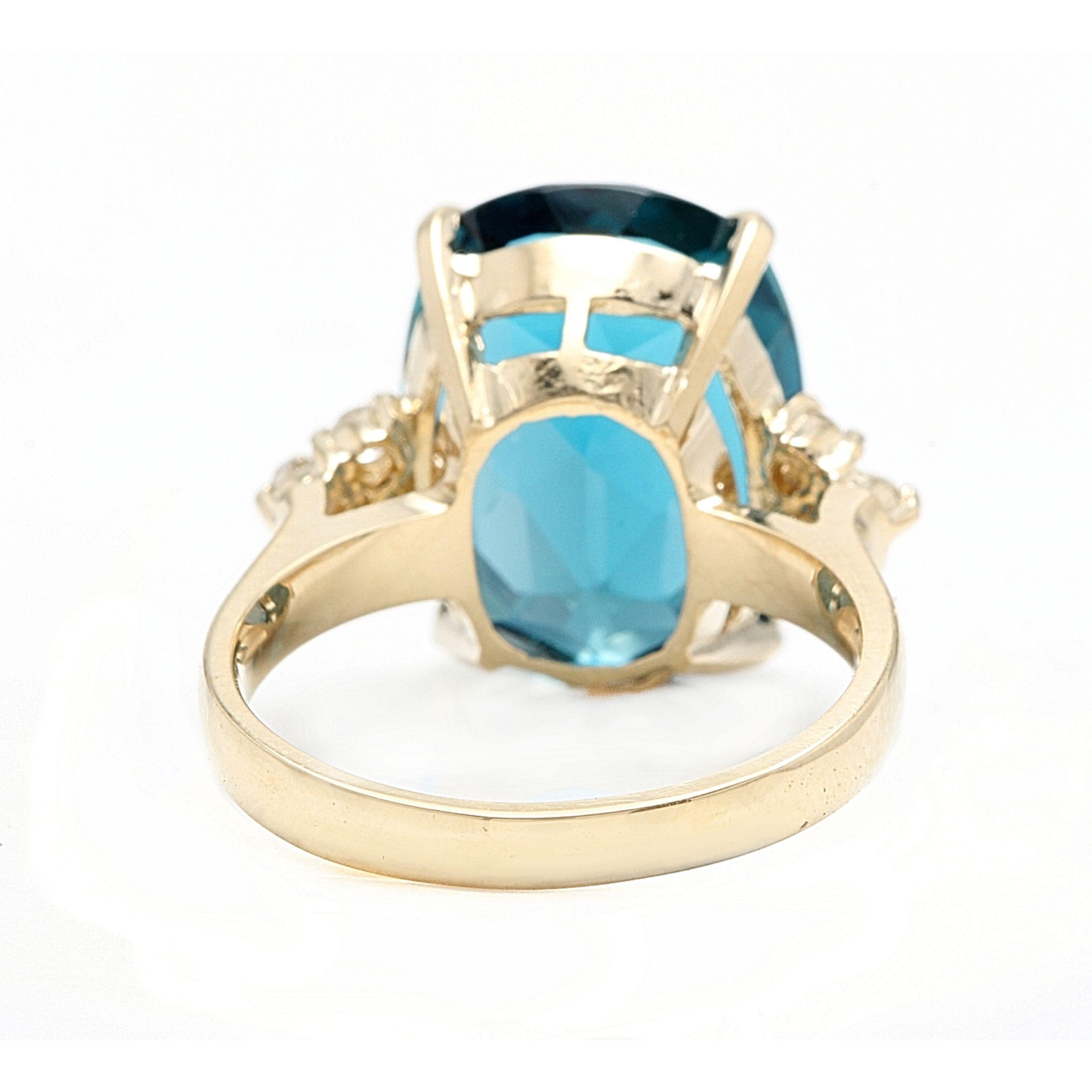 9,85 Karat natürlicher beeindruckender Londoner Blautopas und Diamant 14k Gelbgold Ring im Zustand „Neu“ im Angebot in Los Angeles, CA