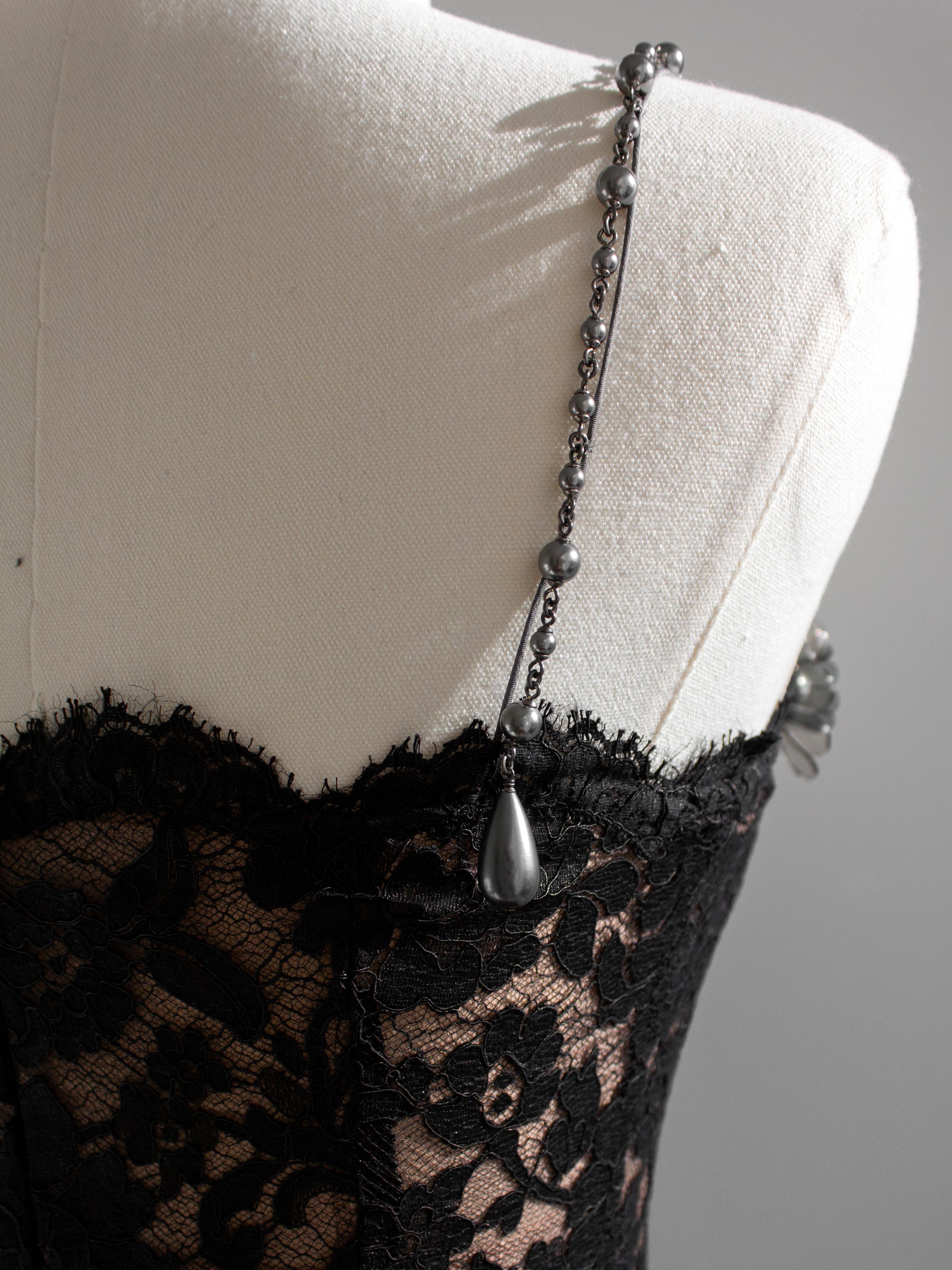 $9850 Chanel F/W 2018 Black Lace Flower Pearl Peplum Embellished 18K Mini Dress 10