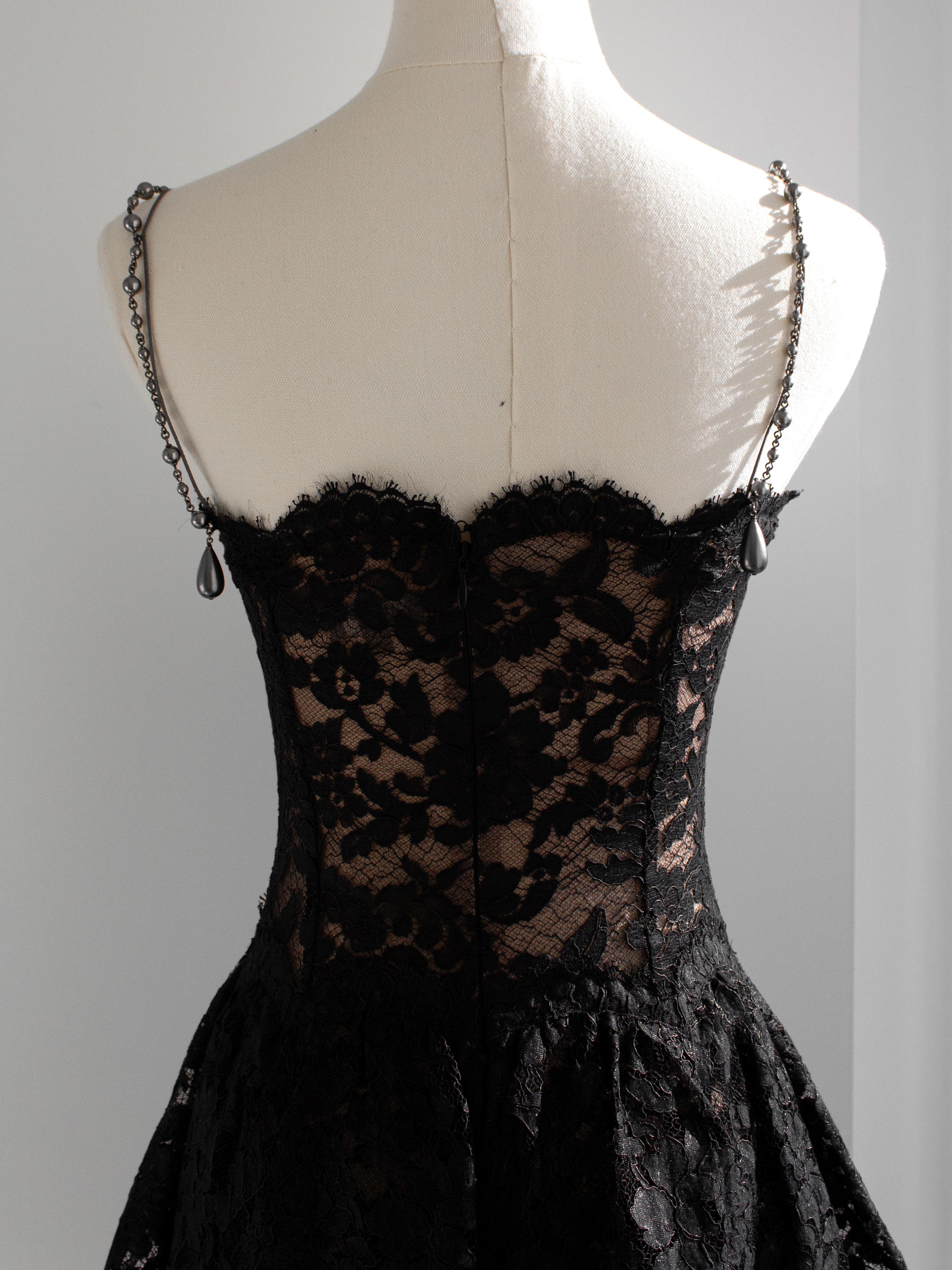 $9850 Chanel F/W 2018 Black Lace Flower Pearl Peplum Embellished 18K Mini Dress 11