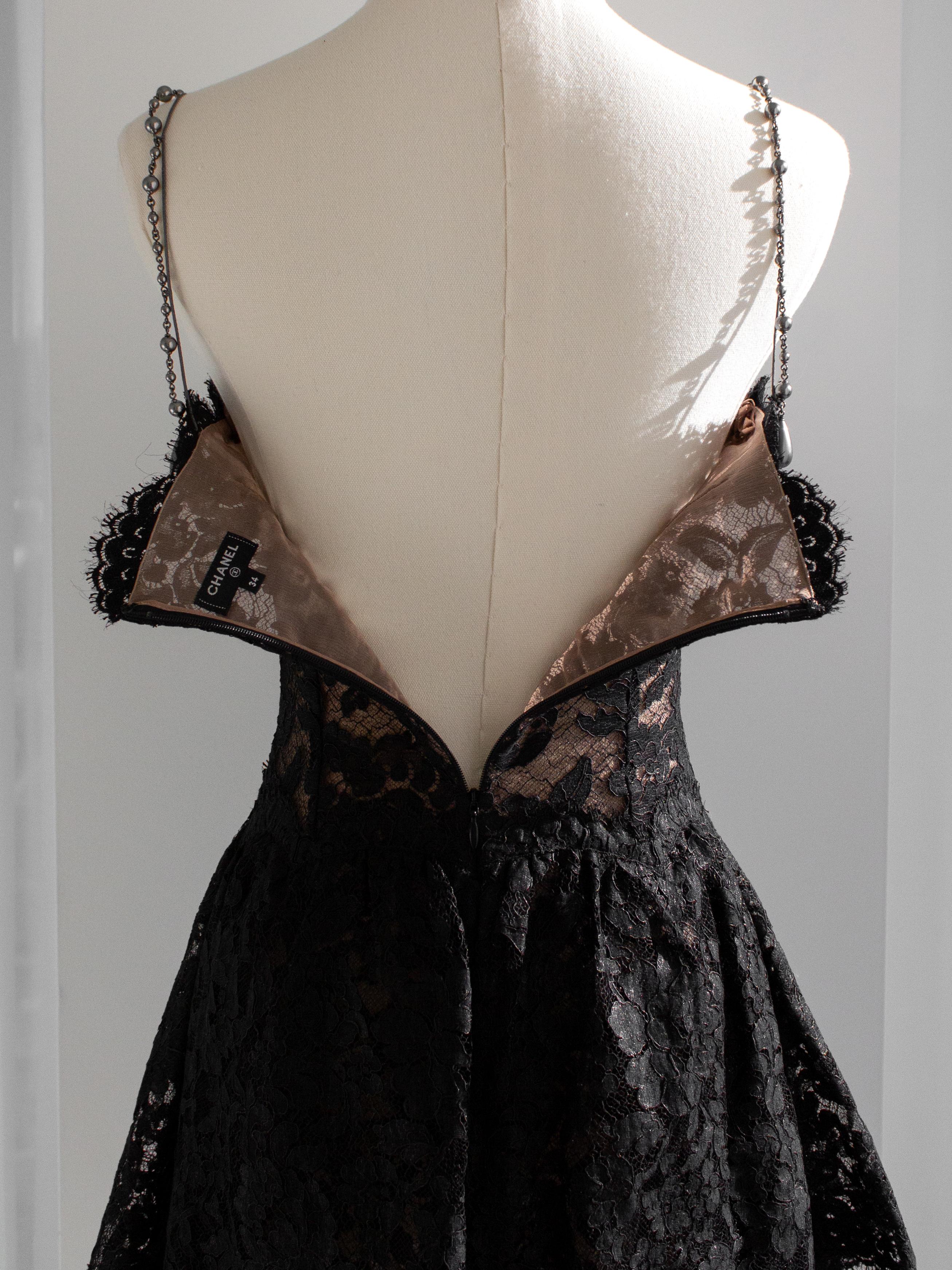 $9850 Chanel F/W 2018 Black Lace Flower Pearl Peplum Embellished 18K Mini Dress 12
