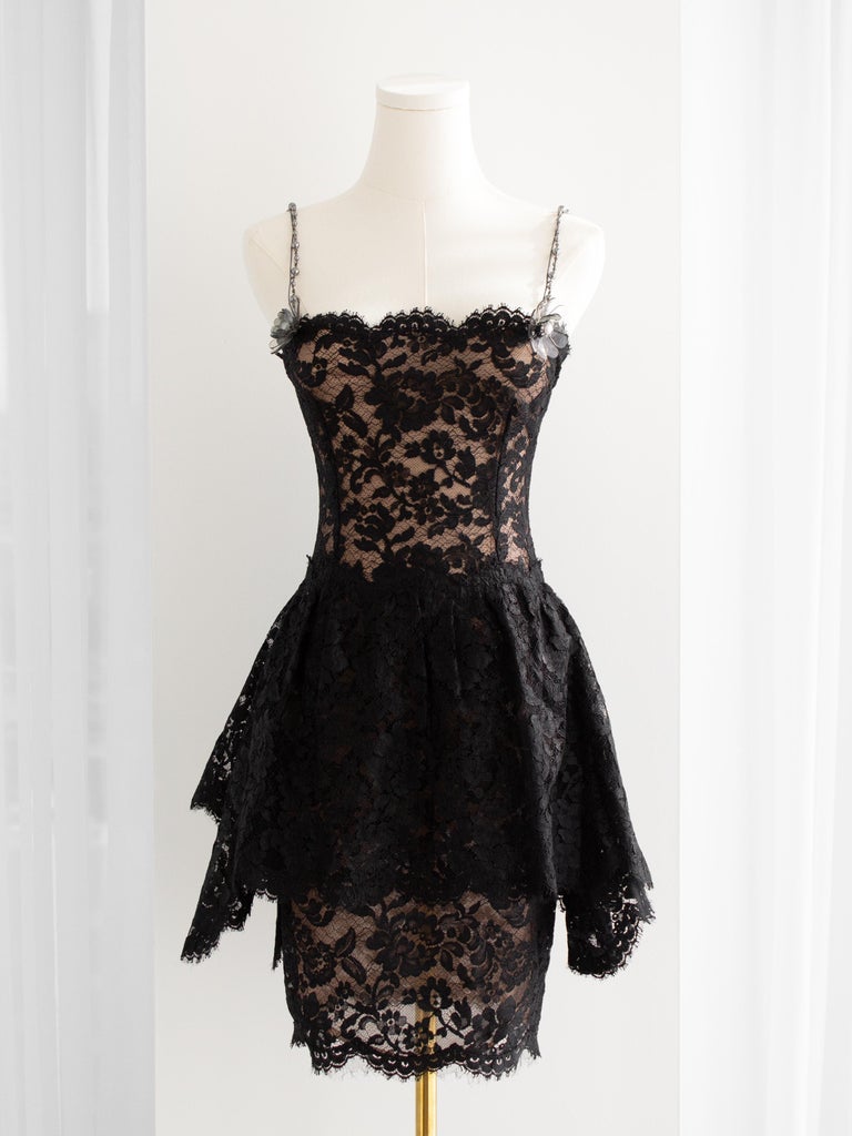 open lace back dress Pearl-Trimmed Peplum Dress with Square Neckline(MS326) main image 0